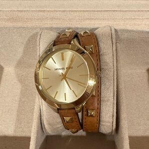Michael Kors Gold and Tan Studded Wrap Watch